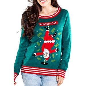 Tipsy Elves Ugly Christmas Sweater North Pole Funny Stripping Santa Claus 2X
